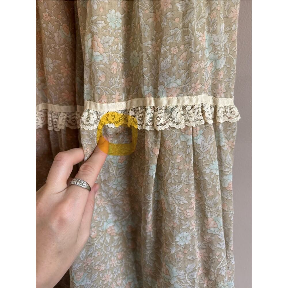 Vintage Candi Jones California Floral Lace Trim Maxi Dress Cottagecore Prairie - Picture 7 of 9